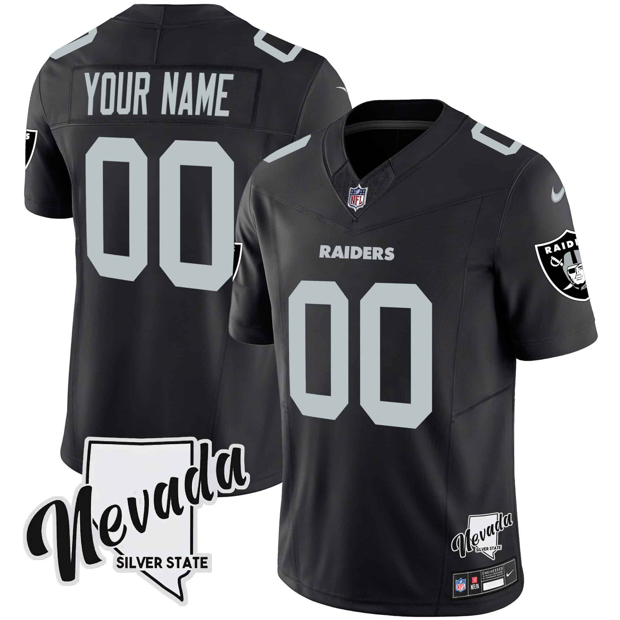 Men Oakland Raiders Black 2024 Nike Nevada Silver State Patch Vapor Custom NFL Jersey style 1